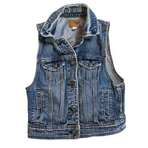 American Eagle Denim Blue Jean Vest Womens Sz XS Button Up Pockets Western Boho